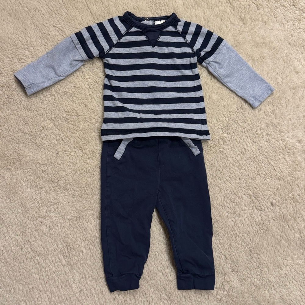 Bloomie’s Baby Striped Navy and Gray Baby Outfit